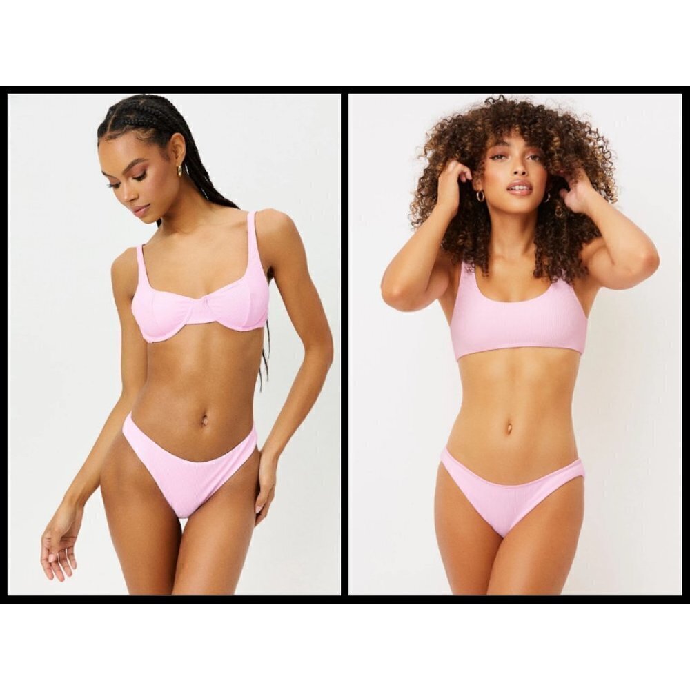 💕FRANKIE'S BIKINIS💕 Anna Ribbed Top (M) + Shea Ribbed Bottom (S) Love Pink NWT